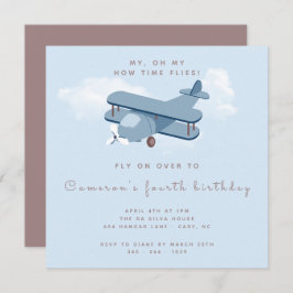 航空機パイロットボーイズ誕生日スクエア招待状
