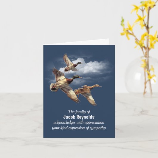 航空機付きマラードアヒルありがとう悔やみや弔慰 カード (黄色い花)