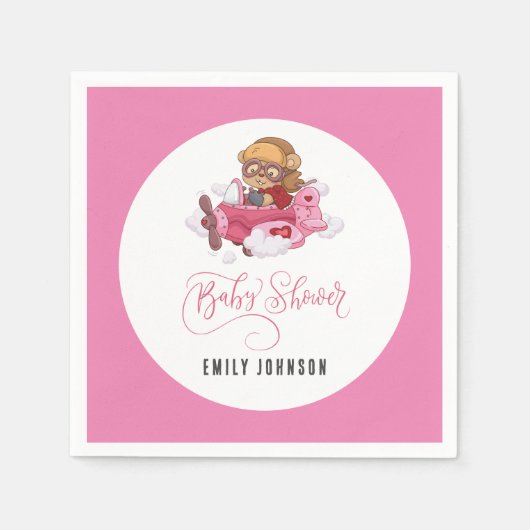 航空機女子ベビーシャワー スタンダードカクテルナプキン (正面)