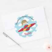 航空機好きスティッカーズブロンドパイロット少年 ラウンドシール (封筒)