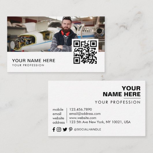 航空機整備士名刺QRコード 名刺 (正面/裏面)