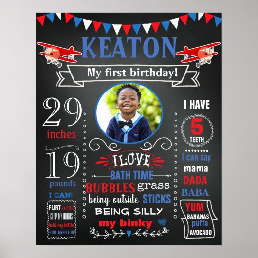 航空機最初の誕生日の黒板のサイン写真 ポスター (正面)