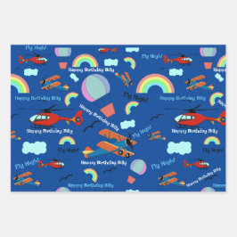 航空機熱気球ボーイズネーム追加誕生日3 ラッピングペーパーシート