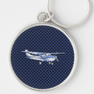 航空機用クラシッククロムセスナ飛んでいる炭素繊維 キーホルダー