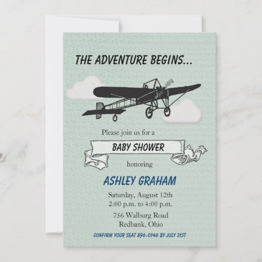 航空機用ベビーシャワー招待状 招待状 (正面)