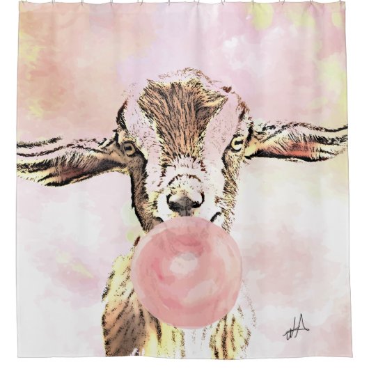 航空機耳ヤギ吹がバブルガムで泡 シャワーカーテン (正面)