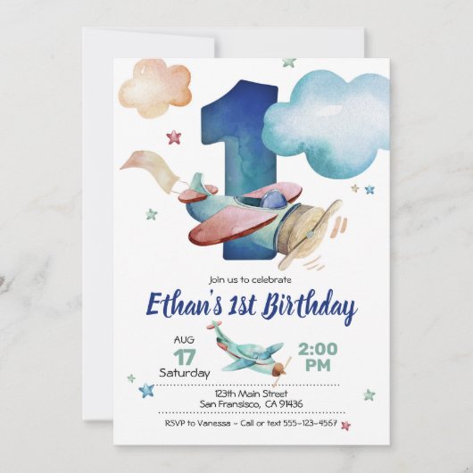 航空機誕生日招待状用テーマ 招待状 (正面)