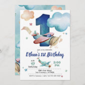 航空機誕生日招待状用テーマ 招待状 (正面/裏面)