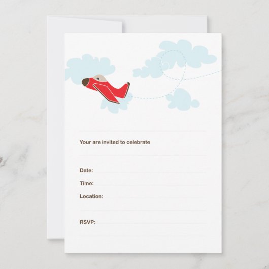 航空機誕生日招待状 – 赤 招待状 (正面)