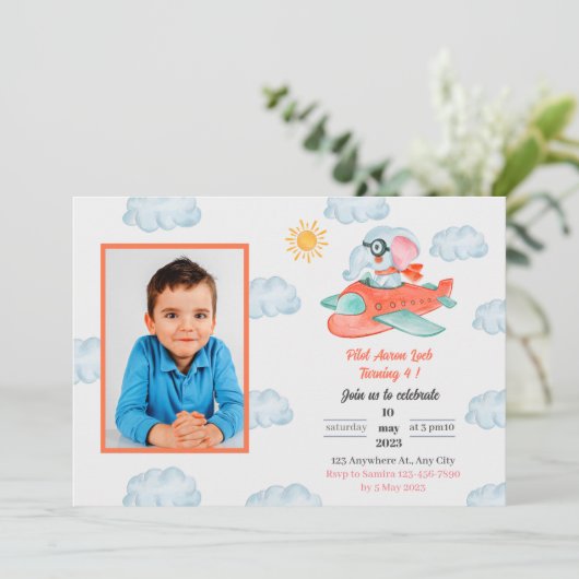 航空機象の誕生日パーティーの招待 招待状 (スタンド正面)