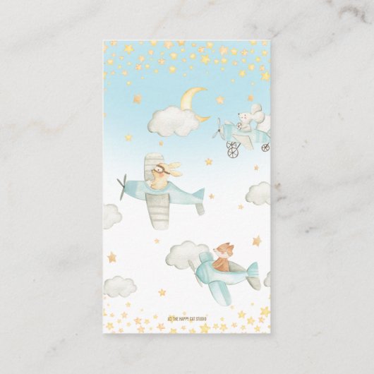 航空機飛行機かわいい動物の男の子おむつラッフル エンクロージャーカード (裏面)