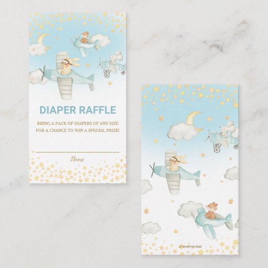 航空機飛行機かわいい動物の男の子おむつラッフル エンクロージャーカード (正面/裏面)