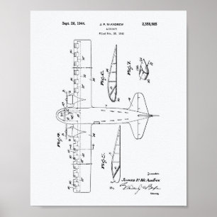 航空機1944特許芸術ホワイト紙 ポスター