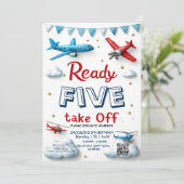 航空機 航空 5歳の誕生日 おめでとう Ready Five Take Off 招待状 (スタンド正面)