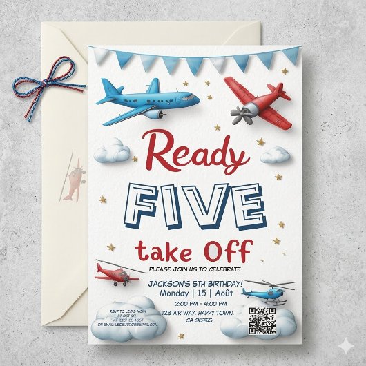 航空機 航空 5歳の誕生日 おめでとう Ready Five Take Off 招待状