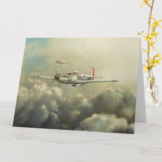 航空機- P51Dのムスタングの挨拶状 カード (黄色い花)