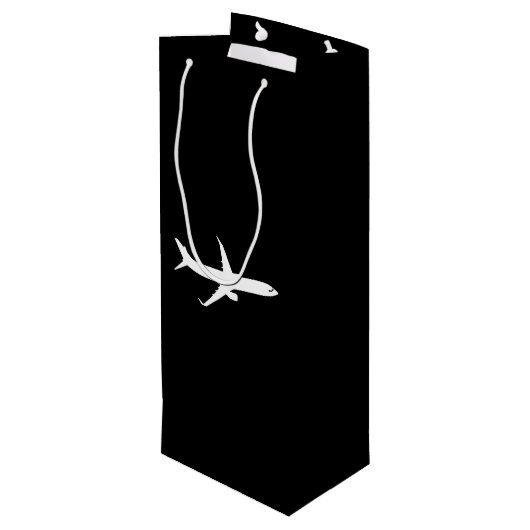 航空機JetLinerホワイトシルエット飛んでいる ワインギフトバッグ (裏面アングル)