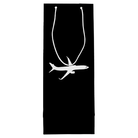 航空機JetLinerホワイトシルエット飛んでいる ワインギフトバッグ (裏面)