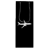 航空機JetLinerホワイトシルエット飛んでいる ワインギフトバッグ (正面)