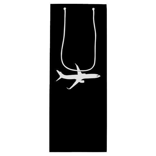 航空機JetLinerホワイトシルエット飛んでいる ワインギフトバッグ (正面)