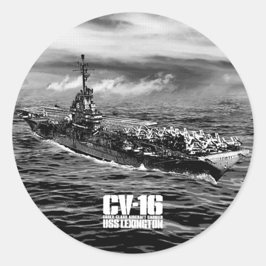 航空母艦レキシントンステッカー ラウンドシール (正面)