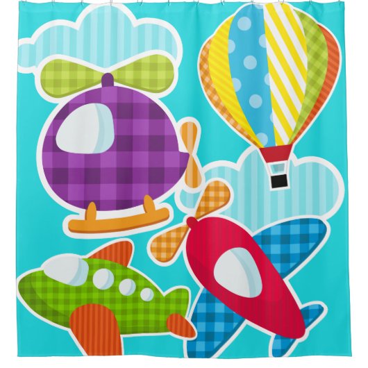 航空熱気球航空機ヘリコプター シャワーカーテン (正面)