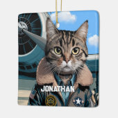 航空猫パイロットと飛行機のカスタムグッズ セラミックオーナメント (左)