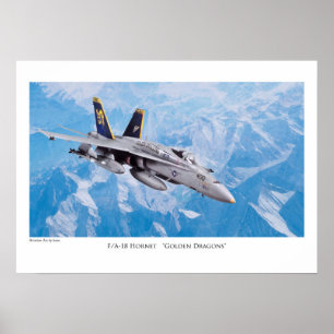 航空芸術ポスター「F/A-18Hornet Golden Dragons」 ポスター