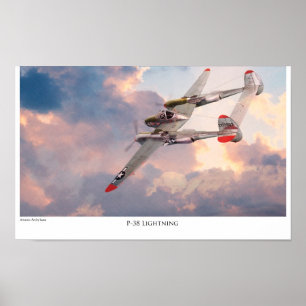 航空芸術ポスター「P-38稲妻」 ポスター