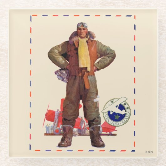 航空郵便のパイロット ガラスコースター (正面)