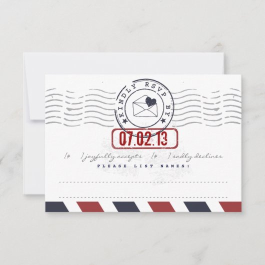 航空郵便のラブレターの結婚式の応答カード 出欠カード (正面)