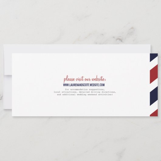 航空郵便の搭乗券のチケットの結婚式招待状 招待状 (裏面)