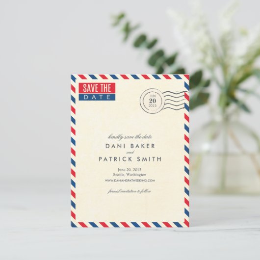 航空郵便の結婚式の保存日付 セーブザデート (スタンド正面)