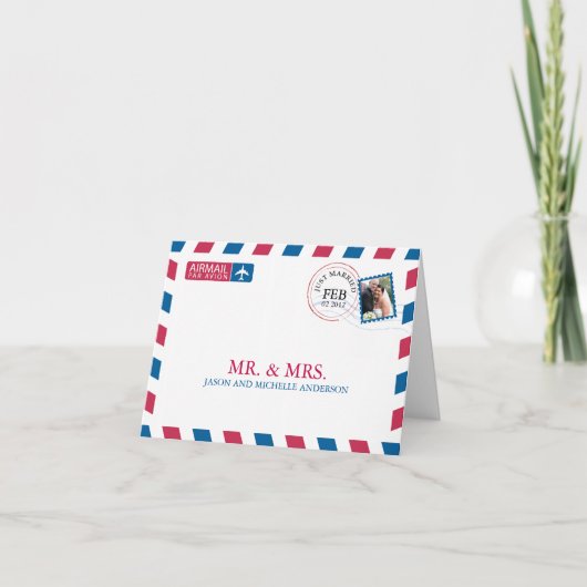 航空郵便 結婚感謝 サンキューカード (正面)