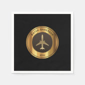 航空 – 金ゴールド飛行機のロゴナプキン スタンダードカクテルナプキン (正面)