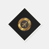 航空 – 金ゴールド飛行機のロゴナプキン スタンダードカクテルナプキン (角)