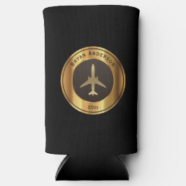 航空 – 金ゴールド飛行機ロゴSeltzerクーラーボックス スリム缶クーラー