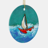 航行のおもしろいのオリジナルのボートの絵画のカラフルの芸術 セラミックオーナメント (右)