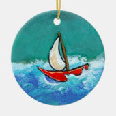 航行のおもしろいのオリジナルのボートの絵画のカラフルの芸術 セラミックオーナメント (正面)