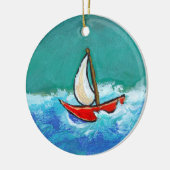 航行のおもしろいのオリジナルのボートの絵画のカラフルの芸術 セラミックオーナメント (左)