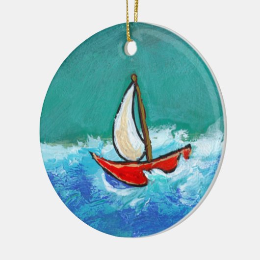 航行のおもしろいのオリジナルのボートの絵画のカラフルの芸術 セラミックオーナメント (左)