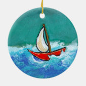 航行のおもしろいのオリジナルのボートの絵画のカラフルの芸術 セラミックオーナメント (裏面)