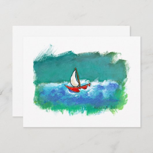 航行のおもしろいのオリジナルのボートの絵画のカラフルの芸術 招待状 (正面/裏面)