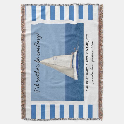 航行のカスタムなヨットの写真の航海のなストライプの スローブランケット (正面縦)