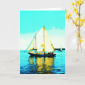 航行のスクーナー船の挨拶状 カード (黄色い花)