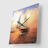 航行のヨット、航海のなテーマ スクエア壁時計 (傾斜)