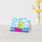 航行の帆ボートのかわいい春の第1誕生会 カード (黄色い花)