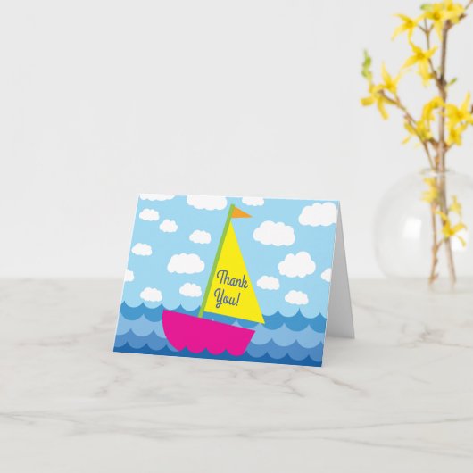 航行の帆ボートのかわいい春の第1誕生会 カード (黄色い花)