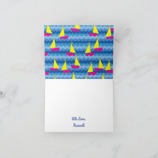 航行の帆ボートのかわいい春の第1誕生会 カード (内部)