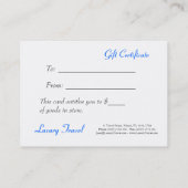 航行ボートの熱帯水のギフト券 割引カード (裏面)